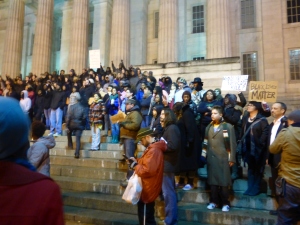 H on the steps of the Art Gallery with other protesters in DC (December 5, 2014)